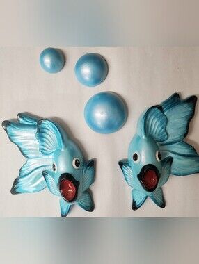 Blue Chalkware Fish Wall Accents - Playful Coastal Décor
